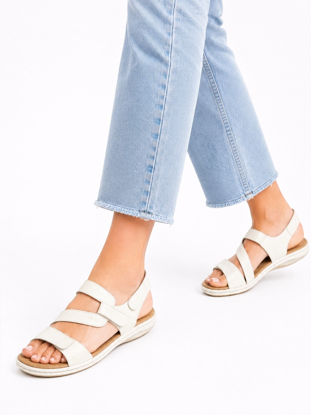 Size 11 (EU 42) Rieker Women’s Antistress White Leather Comfort Sandals